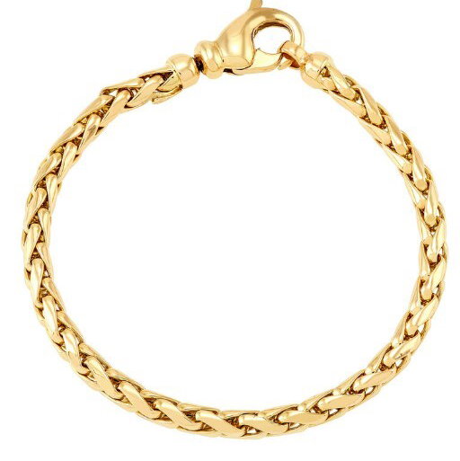 14KYG 4.5MM POLISHED 8" HEAVY HOLLOW WEAVE LINK BRACELET