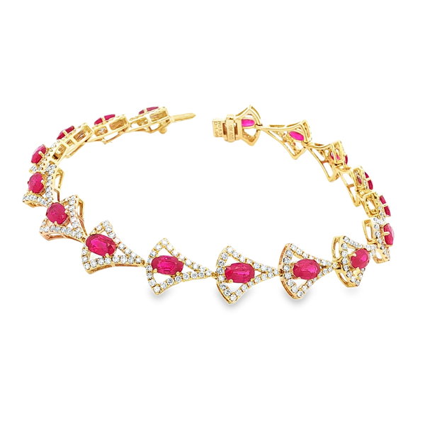 18KY 5.31CTTW RUBY & 1.96CTTW RB DIA 7" BRACELET