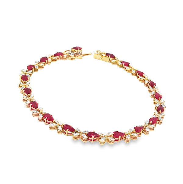 14KY 4.69CTTW RUBY & 1.42CTTW RB DIA 7.5" BRACELET