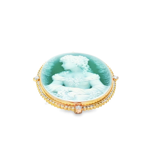 18KY CAMEO & 1.92CTTW RB DIA BROOCH