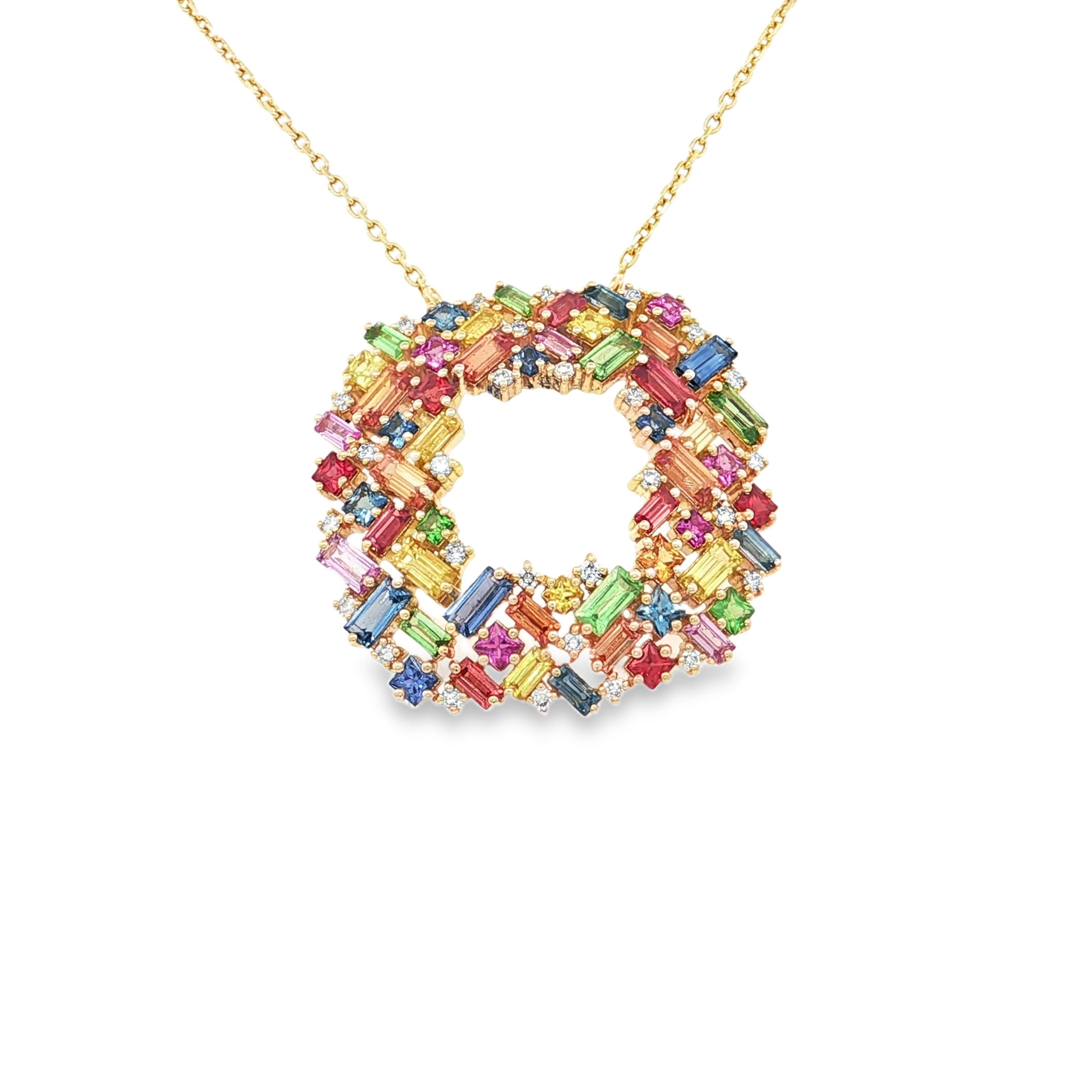 14KY 4.43CTTW TSAV, MULTI SAPP & .27CTTW RB DIA 18" NECKLACE