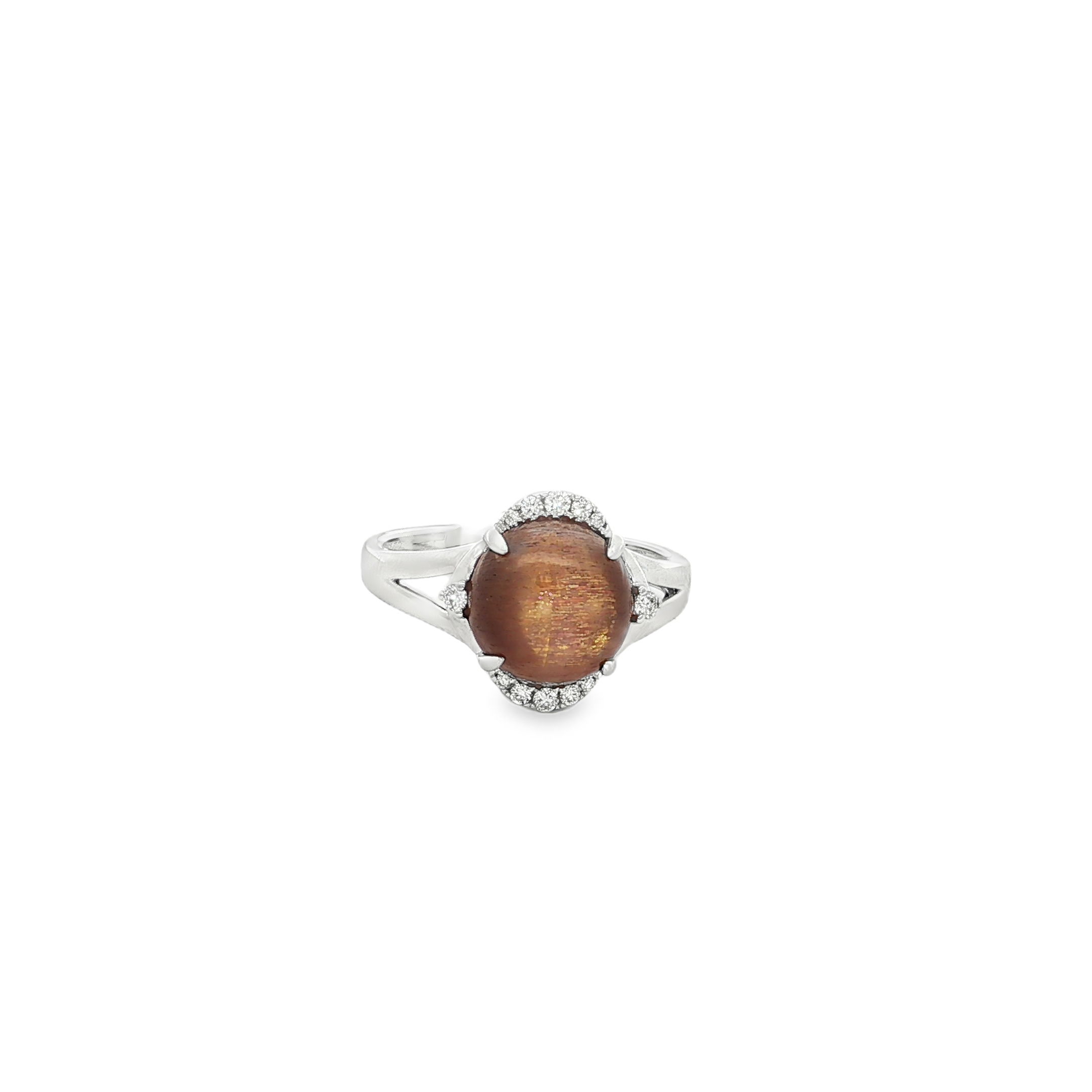 14KW 3.35CT FELDSPAR STAR SUNSTONE & .11CTTW RD DIA SZ 7 RING