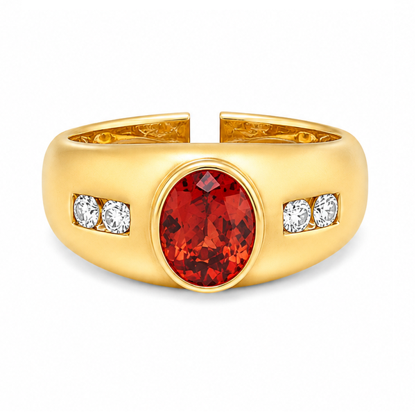 18KY 1.56 OVAL MANDARIN GARNET & .23CTTW RD DIA SZ 10 RING
