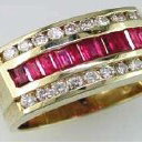 14K YG 10 BAGUETTE RUBIES 1.80CT & 18 ROUND DIAMONDS 0.90CT CHANNEL SET RING