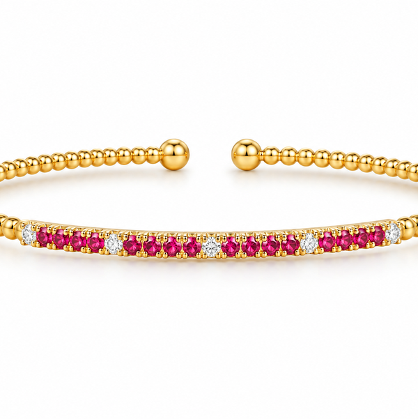 14KYG 16 RUBY .39CT & 5 BR DIA .09CT BUJUKAN BANGLE BRACELET