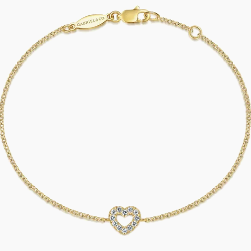 14KY .11CTTW RB DIA PAVE HEART CHAIN BRACELET