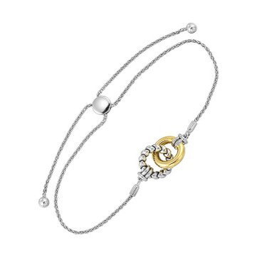 STERLING SILVER/14KYG POLISHED/ROPE INTERLOCKING RING ADJUSTABLT 10" BOLO BRACELET