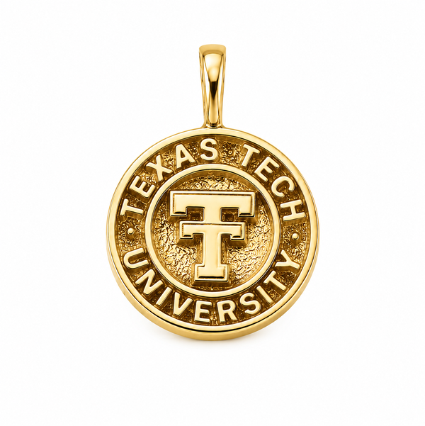 14KYG 10x12mm OVAL TEXAS TECH UNIVERSITY "FLAT" DOUBLE-T COIN PENDANT