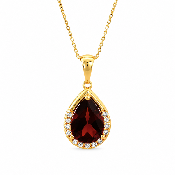 14K Yellow Gold Pear-Shaped Garnet & Diamond Pendant Necklace