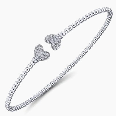 14KW .19CTTW BUJUKAN SPLIT CUFF BRACELET W/ PAVE DIA HEARTS