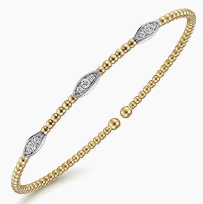 14KYW .17CT RB DIA BUJUKAN 3 STATION CUFF BRACELET