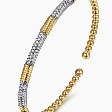 14KYW .50CT RB DIA BUJUKAN BEADS STATION CUFF BRACELET