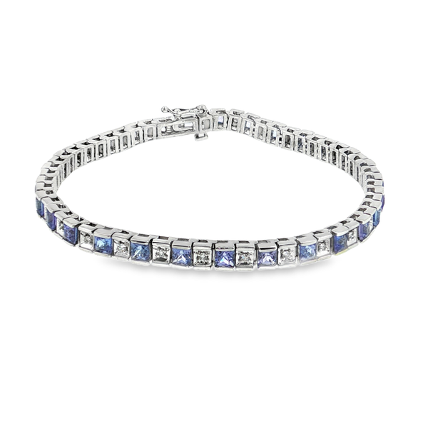 14KW 6.50CT PRINC TANZANITE & 28 RB DIA .29CT BRACELET