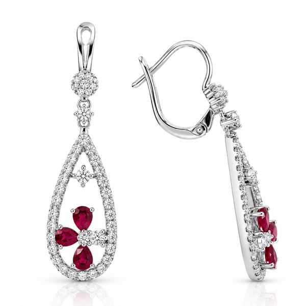 14KY 1.20CT PS RUBY & .96CT RB DIA DROP EARRINGS