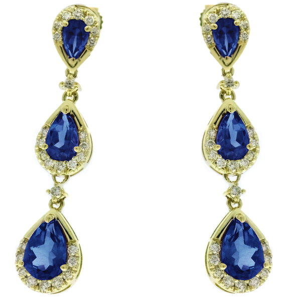 14KY 3.10CT PS LB TOPAZ & .55CT RB DIA DROP EARRINGS