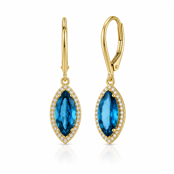 14K Yellow Gold London Blue Topaz & Diamond Earrings