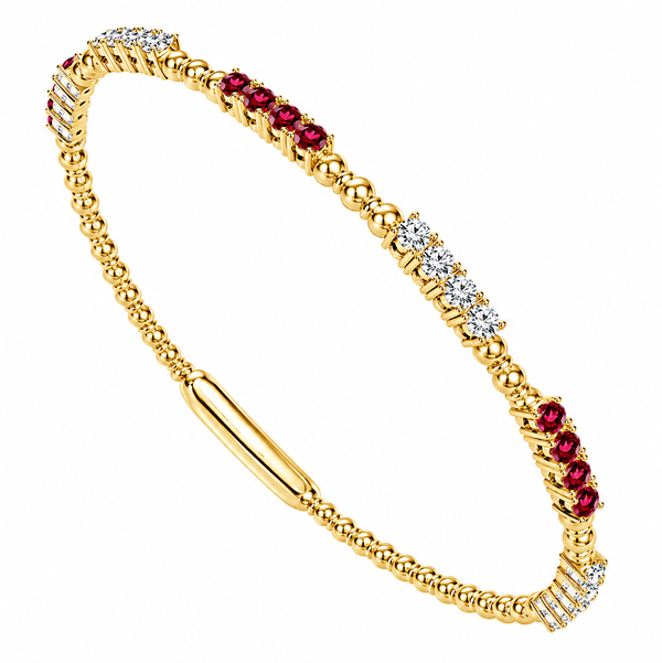 14KY/TITANIUM WIRE .50CT RB DIA & RUBY FLEXI BANGLE BRACELET