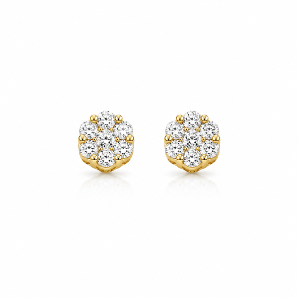 14K Yellow Gold Diamond Cluster Stud Earrings