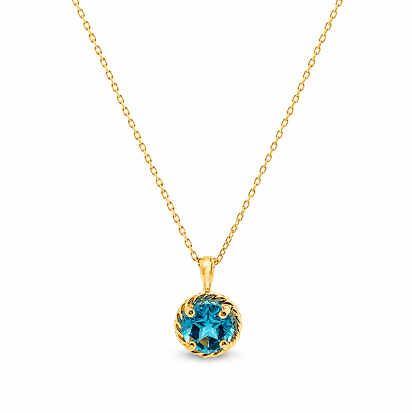 10K Yellow Gold Texas Star Blue Topaz Rope Halo Pendant