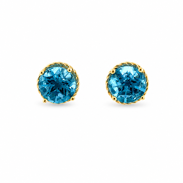 10K Yellow Gold Texas Star Blue Topaz Rope Halo Stud Earrings