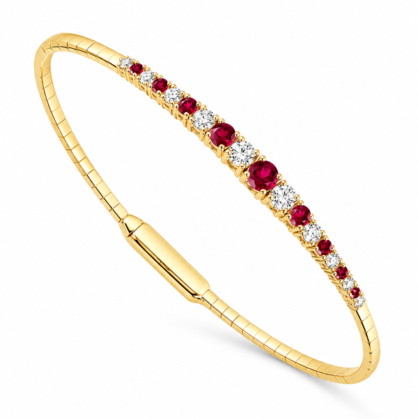 14KY/TITANIUM WIRE 10 DIAS 0.44CT & 9 RUBY 0.47CT FLEXI BANGLE BRACELET