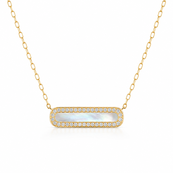14KYG MOTHER OF PEARL & 36 ROUND DIAMONDS 0.08CT 17" BAR NECKLACE