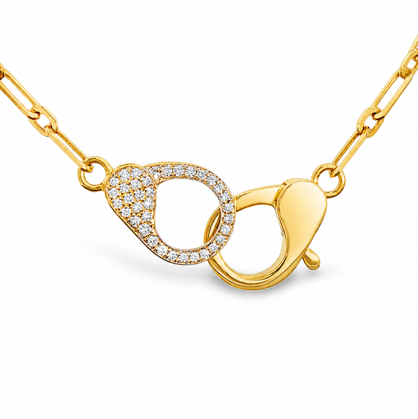 14KYG 7" 35 ROUND DIAMONDS 0.20CTW "HANDCUFF" CLASP LINK 17" NECKLACE