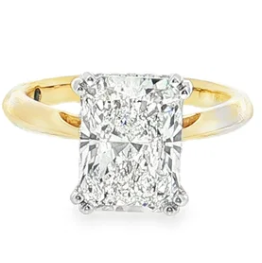 14KYW 4.07CT E/VS1 IGI#LG768695076 LAB GROWN RADIANT CUT DIAMOND & .13CT 22 RB LAB GROWN DIA'S HIDDEN HALO DOUBLE PRONG ENGAGEMENT RING