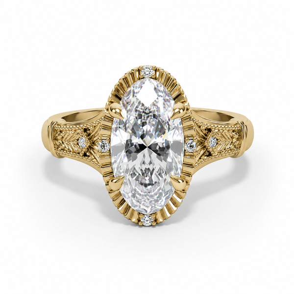 14KYG 2.09CT E/VVS2 IGI#LG747530107 LAB GROWN ELONGATED CUSHION CUT DIAMOND & 6 LG DIA 0.04CT VINTAGE INSPIRED ENGAGEMENT RING