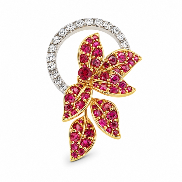 14KYW 1.28CTW RUBY & .36CTW ROUND BRILLIANT DIAMOND PENDANT