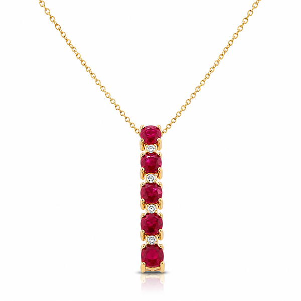 14KY 1.75CTW CUSHION CUT RUBY & .07CTW RB DIAMOND DROP PENDANT W/16" CHAIN