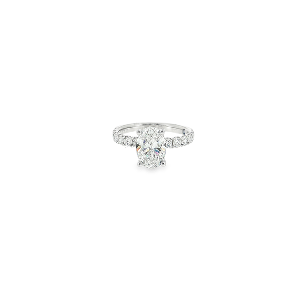 PLATINUM 2.01CT FG/VS IGI#LG43J0108526 LAB GROWN OVAL DIAMOND & 25 LG ROUNDS 0.74CTW STRAIGHT PRONG HIDDEN HALO ENGAGEMENT RING