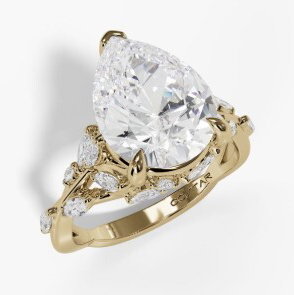 14KYG 6 ROUND & 13 MARQUISE DIAMONDS 0.45CTW "FLORAL/VINE" INSPIRED SEMI-MOUNT FOR 11x8 PEAR SHAPE CENTER STONE