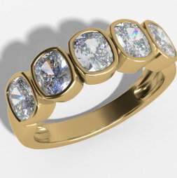 14KYG 5 LAB GROWN ELONGATED CUSHION CUT DIAMONDS 2.75CTW BEZEL SET BAND