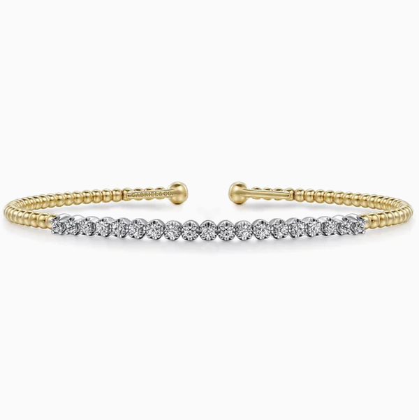 14KYG/WG 19 BR DIAMONDS 0.42CT BUJUKAN "BAR" CUFF BANGLE BRACELET