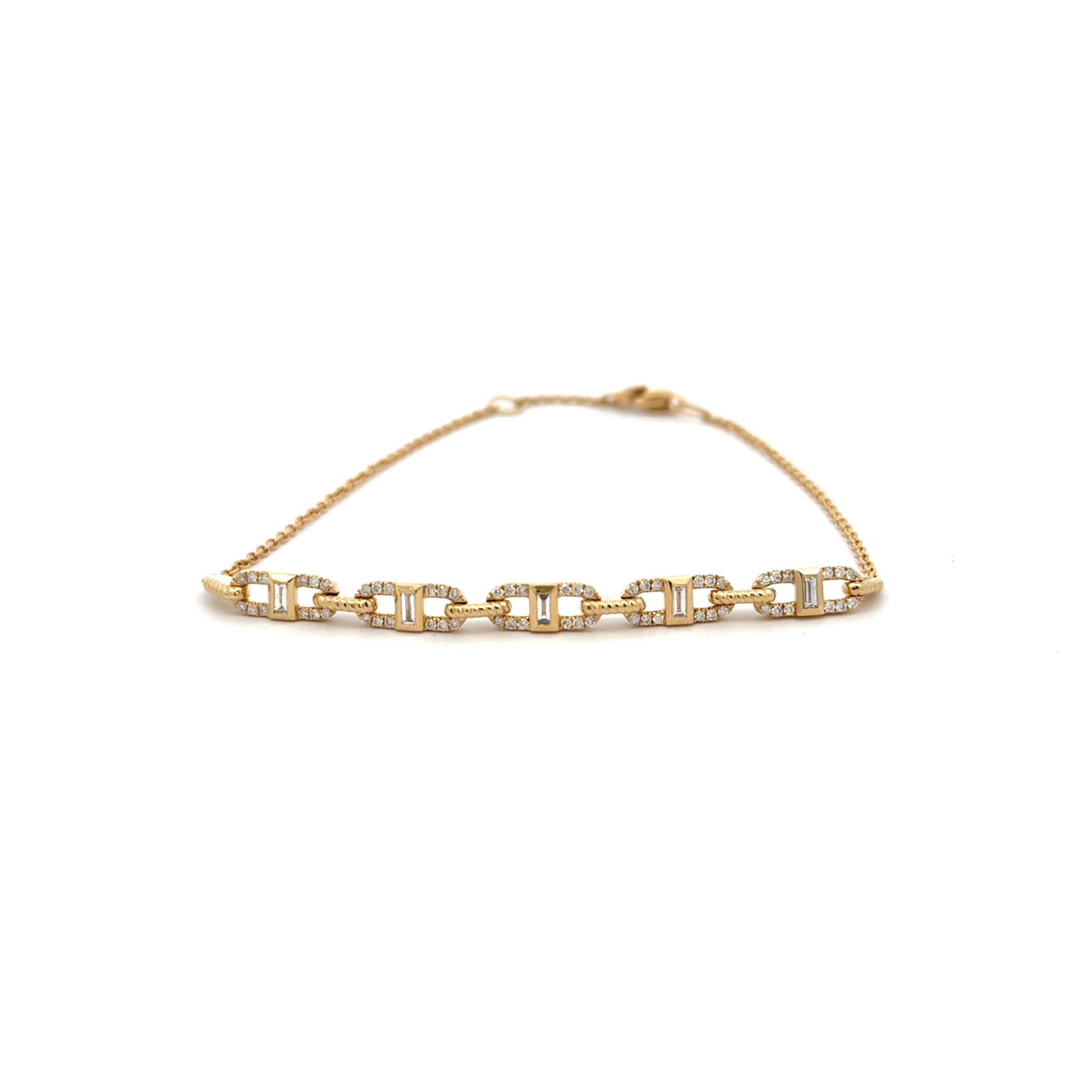 14KYG 5 BAGUETTES 0.11CT & 60 BR DIAMONDS 0.17CT "5-LINK" CHAIN BRACELET 14KYG 5 BAGUETTES 0.11CT & 60 BR DIAMONDS 0.17CT "5-LINK" CHAIN BRACELET