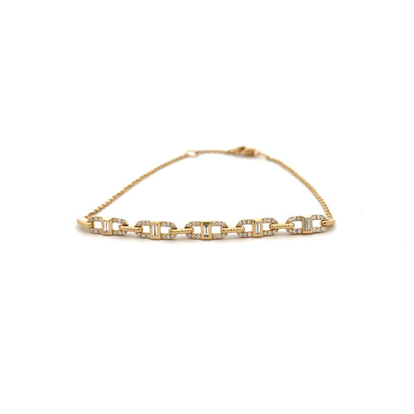 14KYG 5 BAGUETTES 0.11CT & 60 BR DIAMONDS 0.17CT "5-LINK" CHAIN BRACELET