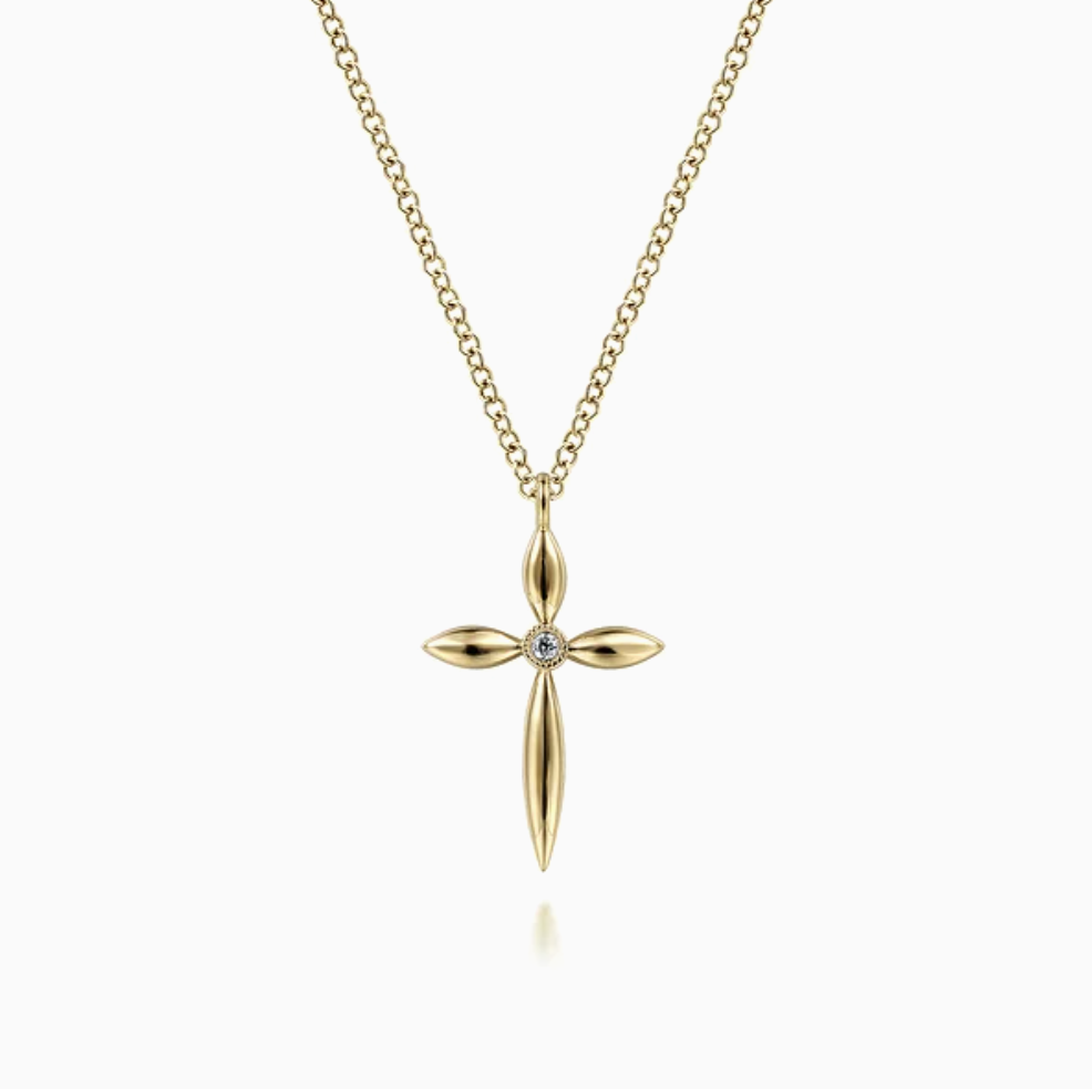 14KYG 0.01CT BR DIAMOND POLISHED CROSS PENDANT ON 17.5" CABLE CHAIN 14KYG 0.01CT BR DIAMOND POLISHED CROSS PENDANT ON 17.5" CABLE CHAIN