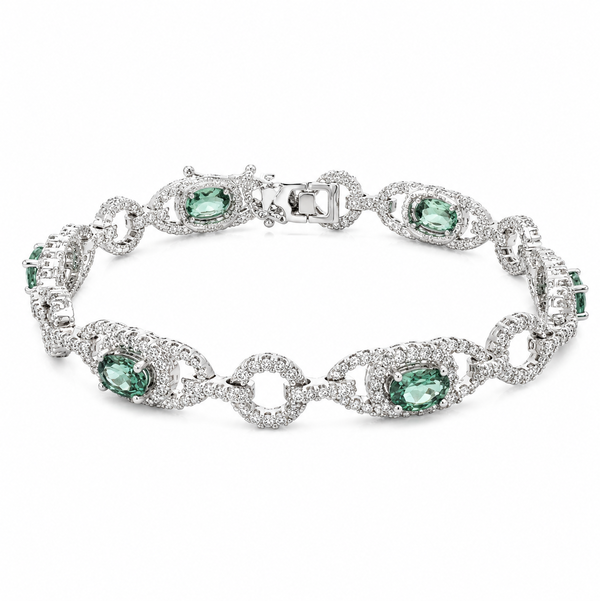 14KWG 6 OVAL ALEXANDRITE 3.00CT & 250 BR DIAMONDS 2.00CT 7" HALO LINK TENNIS BRACELET