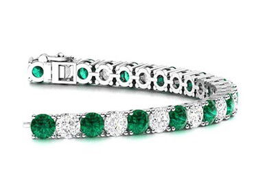 14KWG 40 BR DIAMONDS 1.22CT & 40 ROUND EMERALDS 1.33CT 4-PRONG TENNIS BRACELET