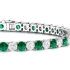 14KWG 40 BR DIAMONDS 1.22CT & 40 ROUND EMERALDS 1.33CT 4-PRONG TENNIS BRACELET