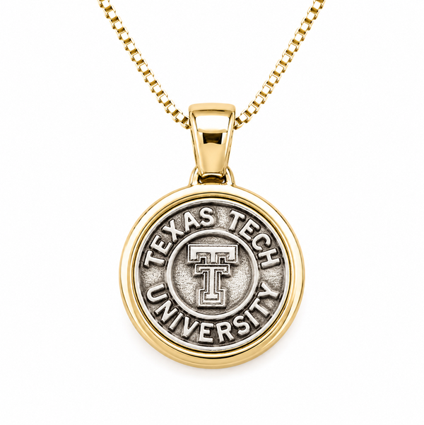 14K 2-TONE 8MM TEXAS TECH UNIVERSITY DOUBLE-T BEZELED COIN PENDANT