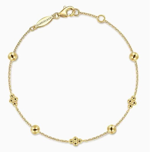 14K Yellow Gold Bujukan Beads Station Bracelet