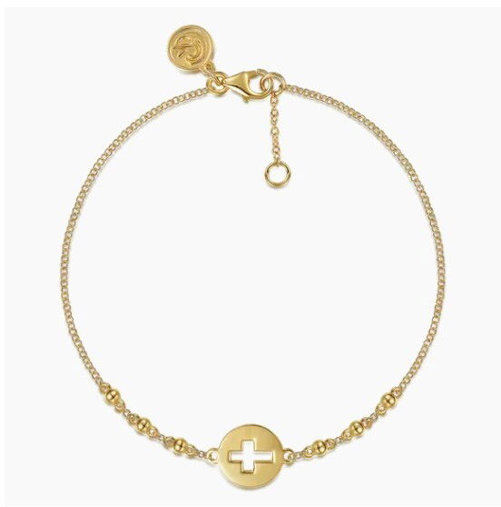 14K Yellow Gold 7" Chain Bracelet with Cutout Cross Disc