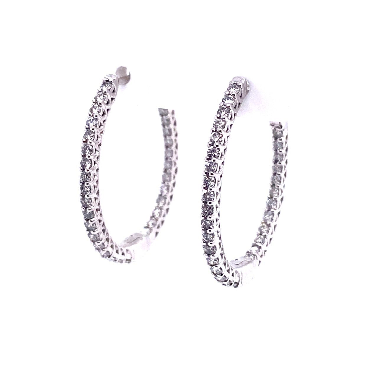 14K 48 ROUND DIAMONDS 1.00CTW OVAL INSIDE/OUT HOOPS