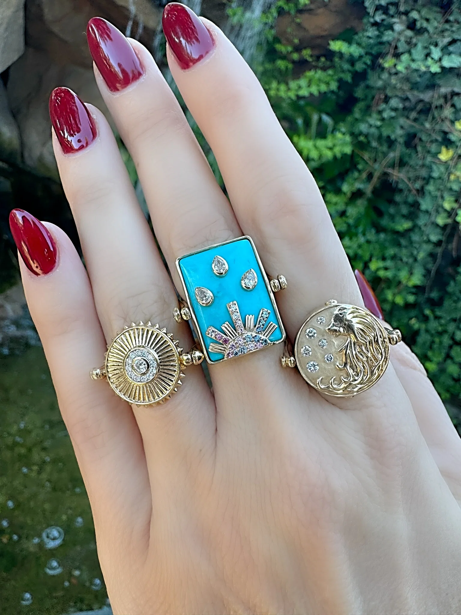 Three Stories layered pendants and gold necklaces