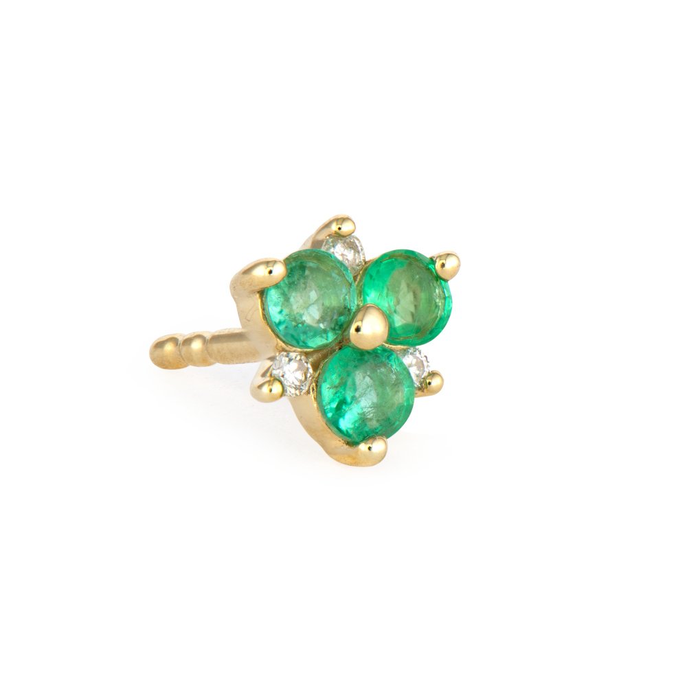 Single Emerald Pave Flower Stud Earring