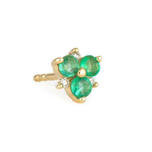 Closeup photo of Single Emerald Pave Flower Stud Earring