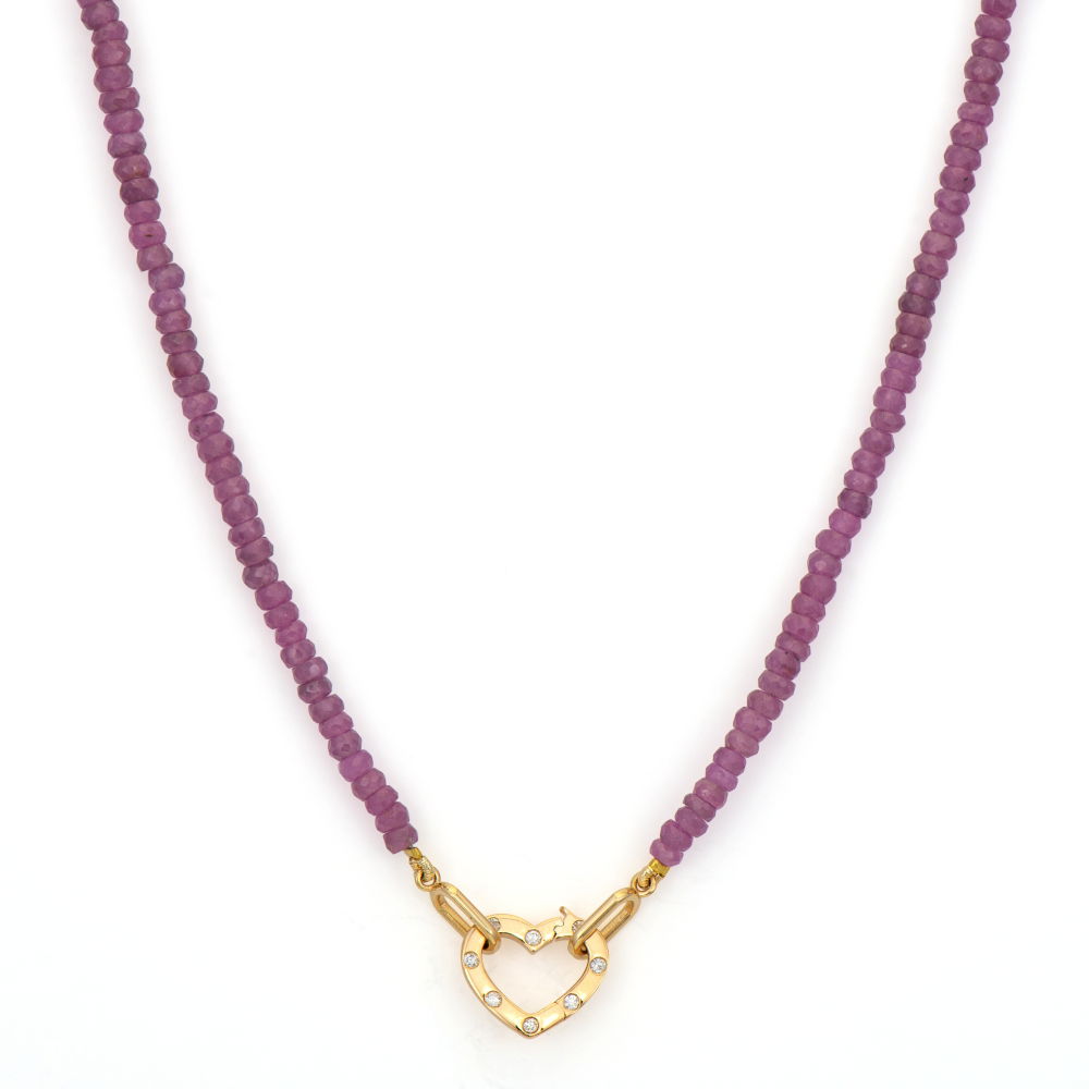 Sparkling Sea Pink Sapphire Beaded Chain With Openable Heart Bale 18"