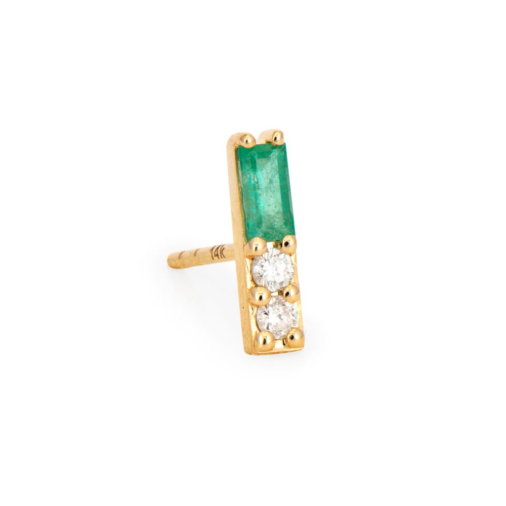 Sparkling Sea Emerald Baguette Bar Stud